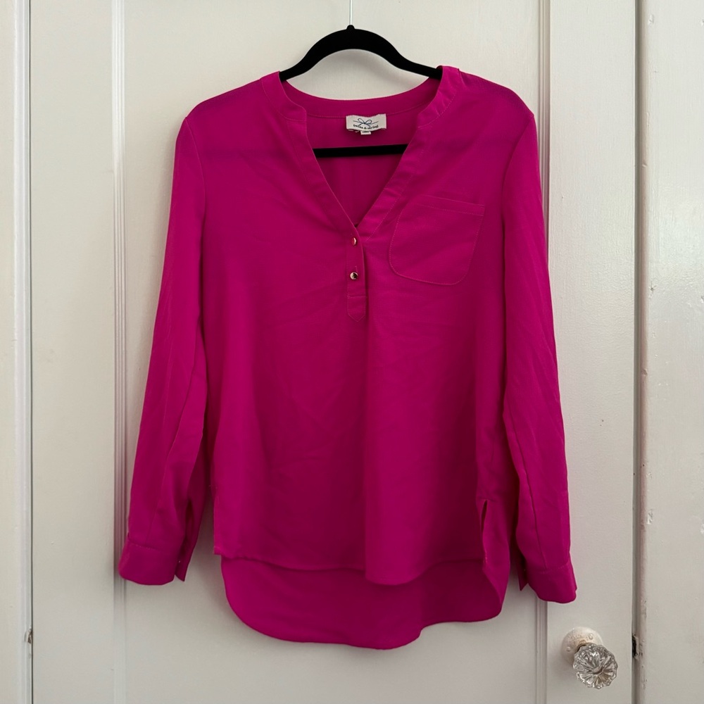 5/$25 Twine and String Fuchsia Button Blouse